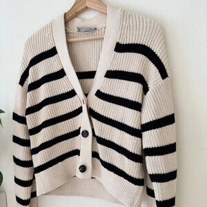 Everlane Oversized Organic Cotton Cardigan – XS – Ivory/Black Stripe